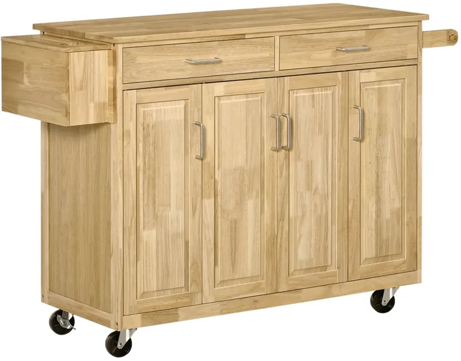 Natural Kitchen Island: 54" Wide Cart with Drawers and Tool Caddy