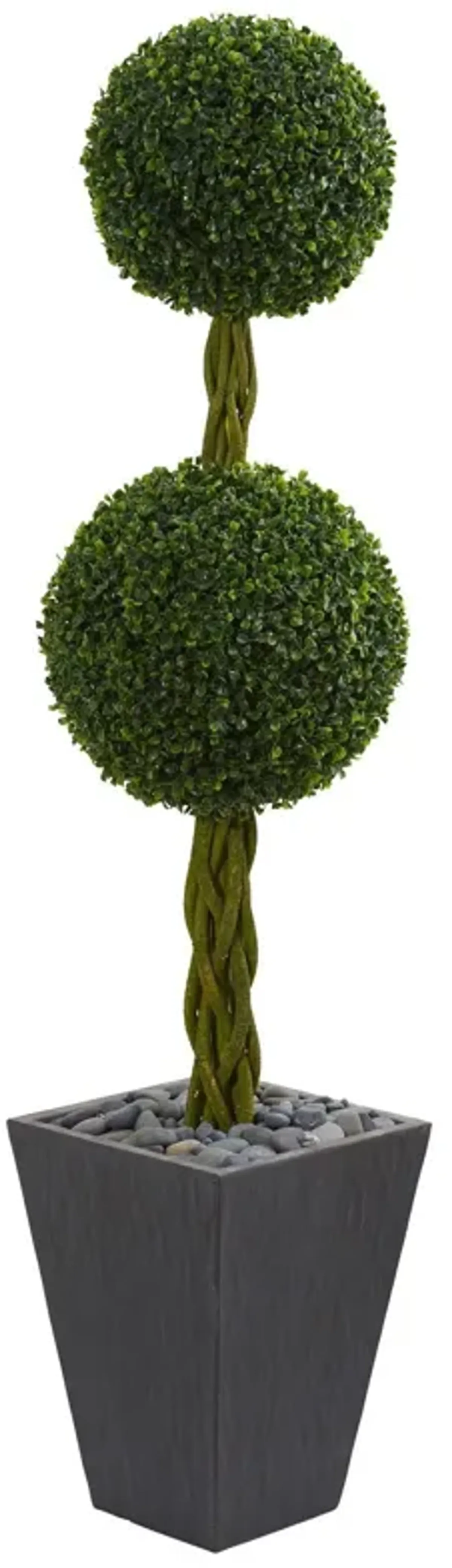 Nearly Natural 5-ft Double Boxwood in Slate Planter UV (Indoor/Outdoor)