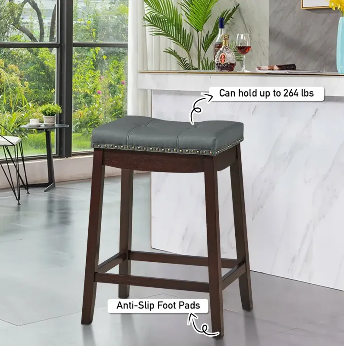 Set of 2 24-Inch Height Backless Counter Stool with Footrest