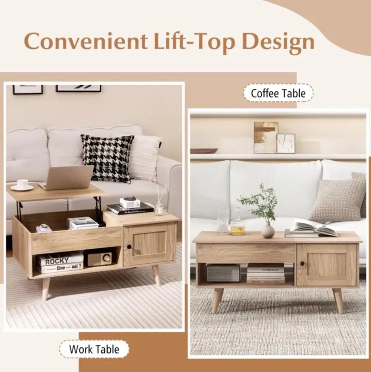 Hivvago Lift Top Coffee Table with Storage and Hidden Compartment