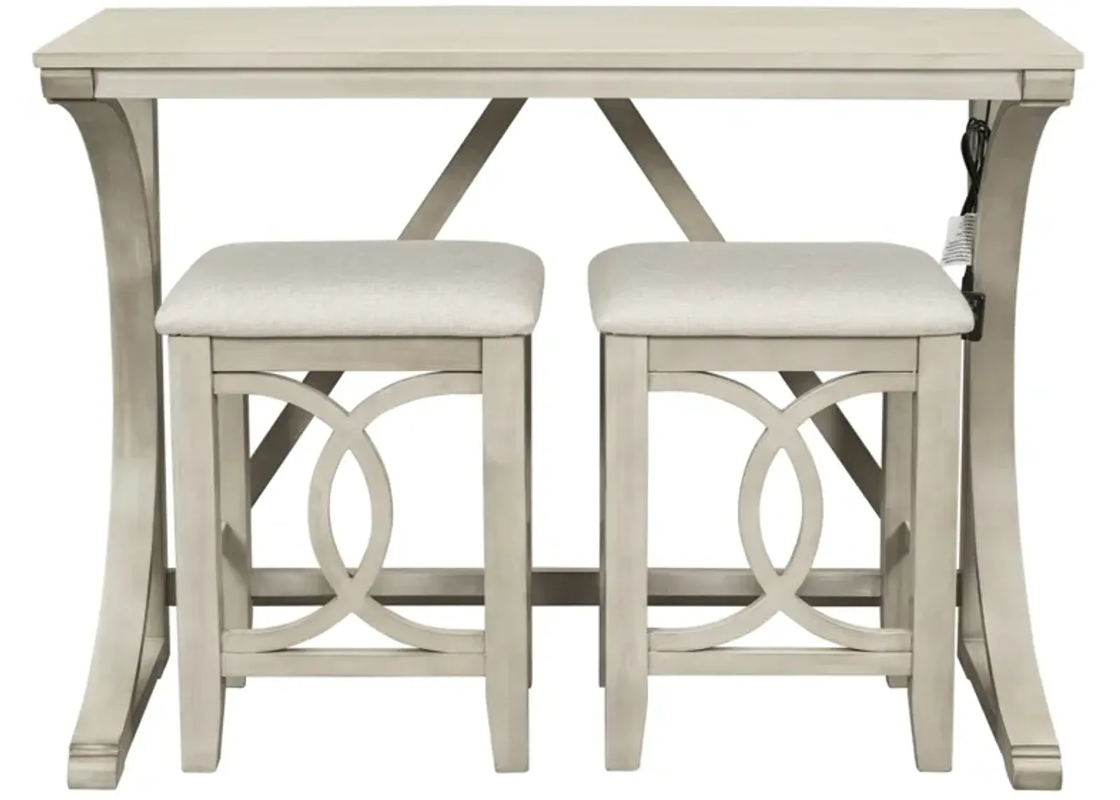 Farmhouse 3-Piece Counter Height Dining Table Set With USB Port And Upholstered Stools