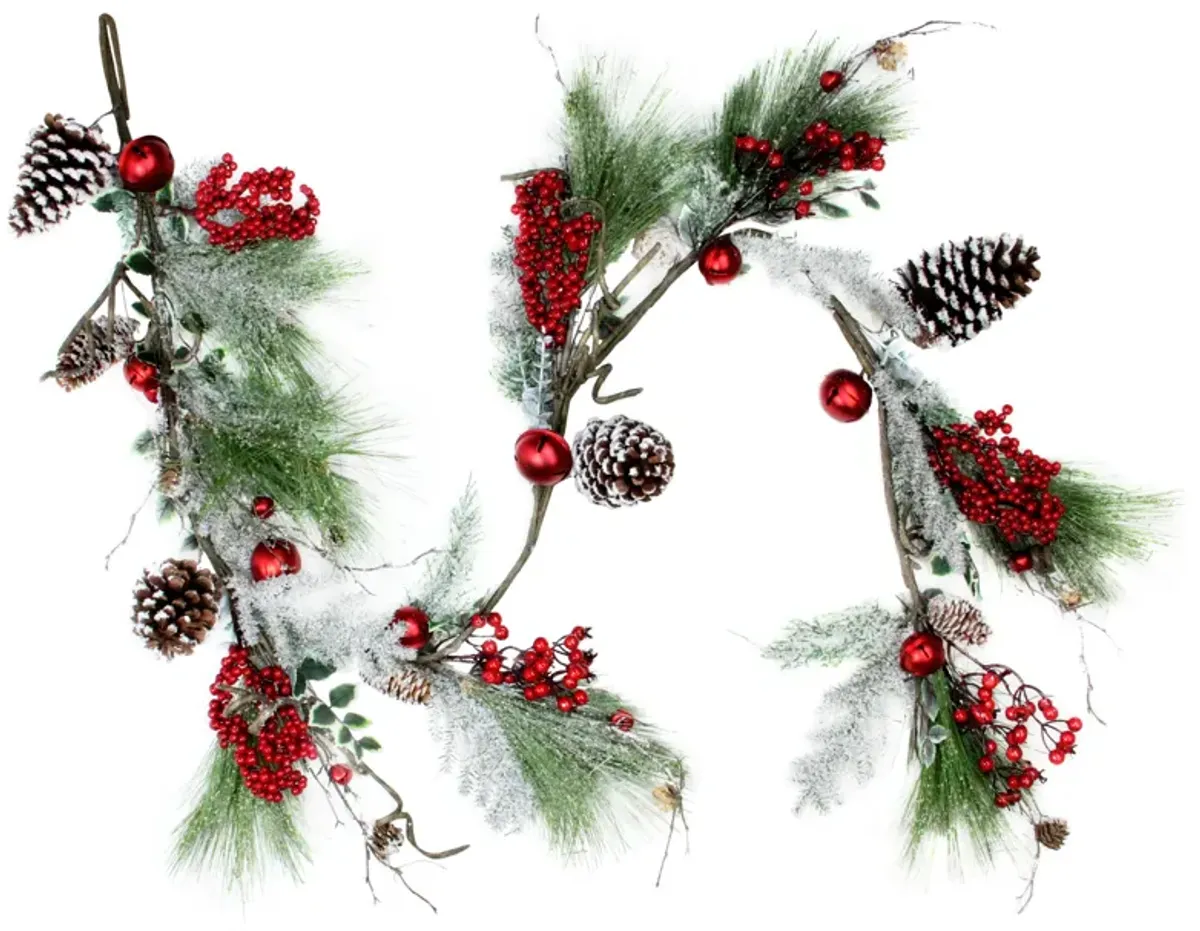5.5' x 7" Frosted and Flocked Berries Christmas Garland - Unlit