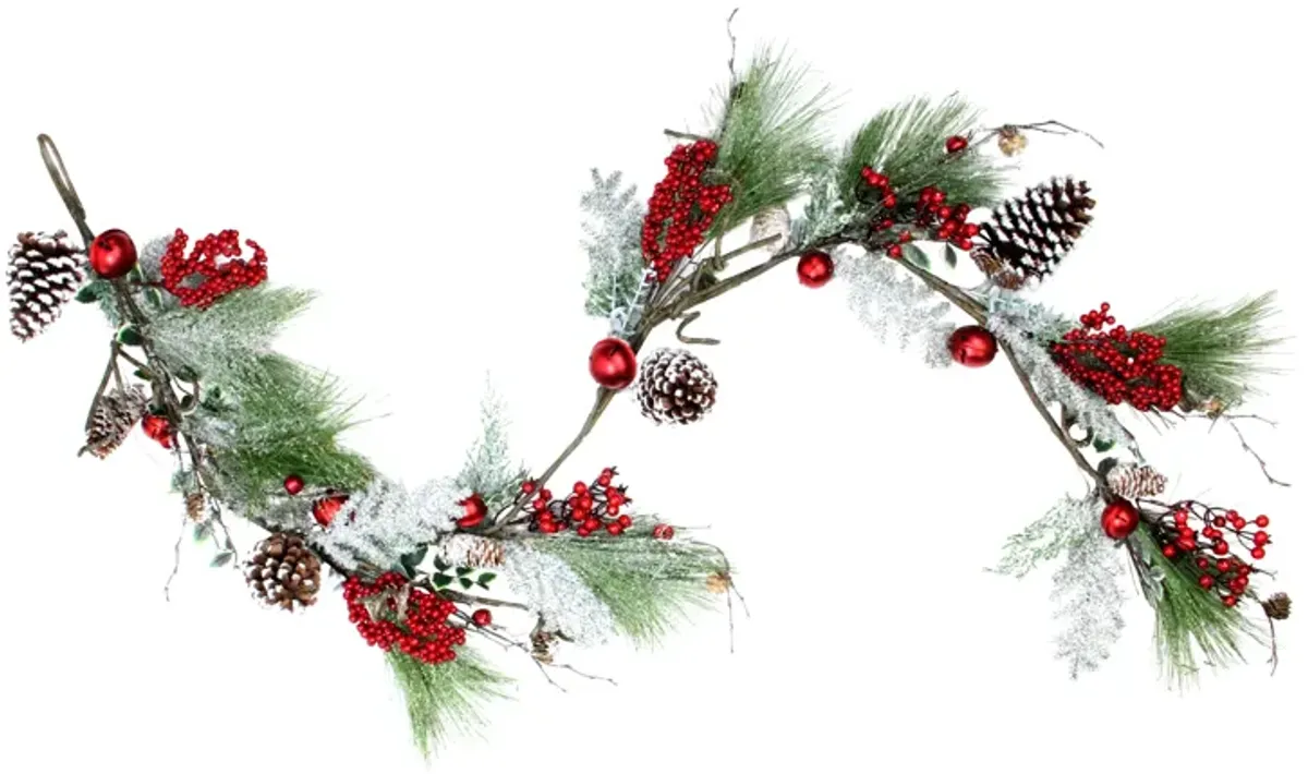 5.5' x 7" Frosted and Flocked Berries Christmas Garland - Unlit