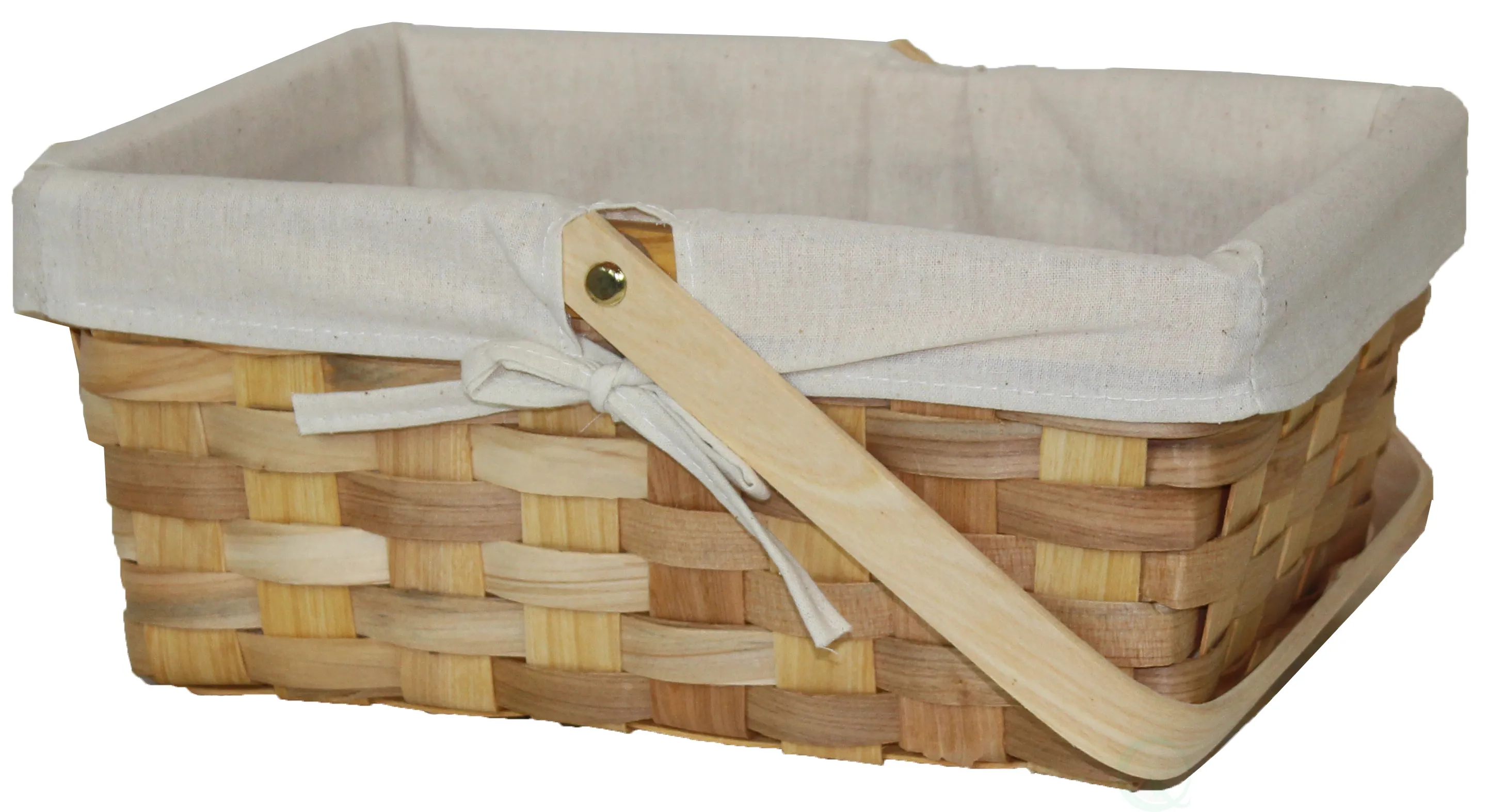 12 Inch Rectangular Woodchip Picnic Basket Lined with White Fabric