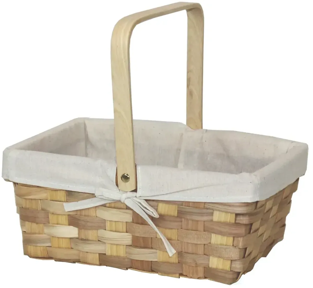 12 Inch Rectangular Woodchip Picnic Basket Lined with White Fabric