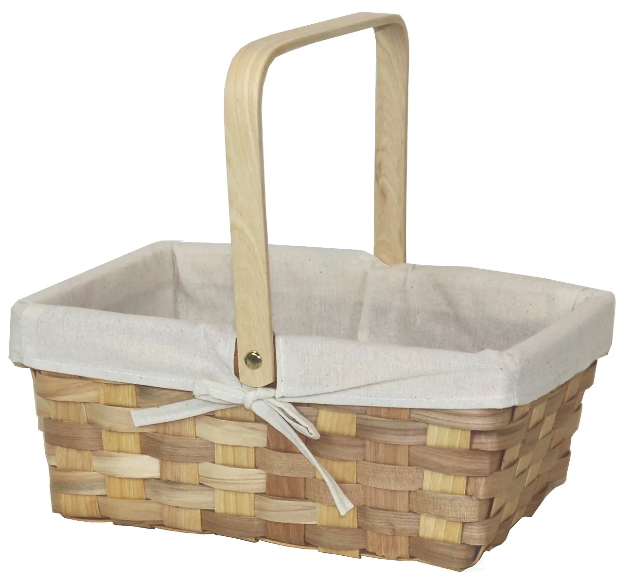 12 Inch Rectangular Woodchip Picnic Basket Lined with White Fabric