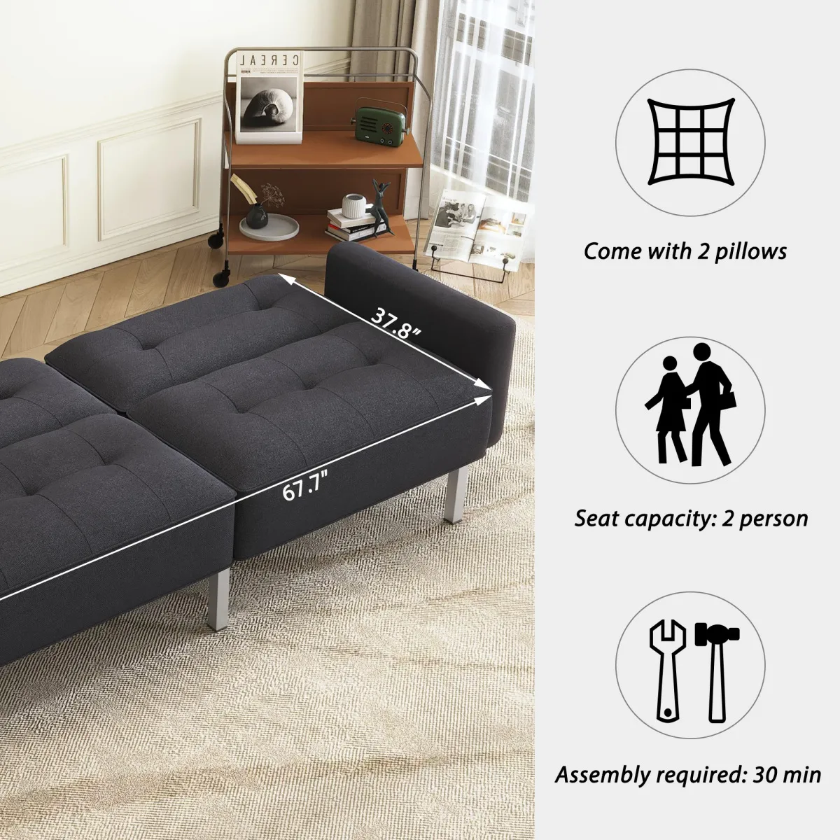 Linen Convertible Futon Sofa Bed for Small Spaces