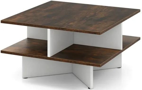 Modern 2-Tier Square Coffee Table Featuring 4 Functional Storage Compartments