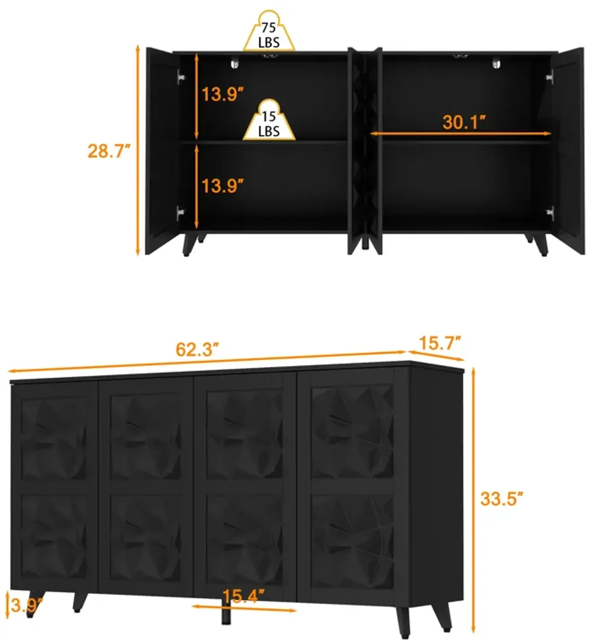 FUFU&GAGA Modern Adjustable Storage Cabinet with 3D Textured Doors, P2 MDF, with Adjustable Shelves and Anti-Tip Hardware