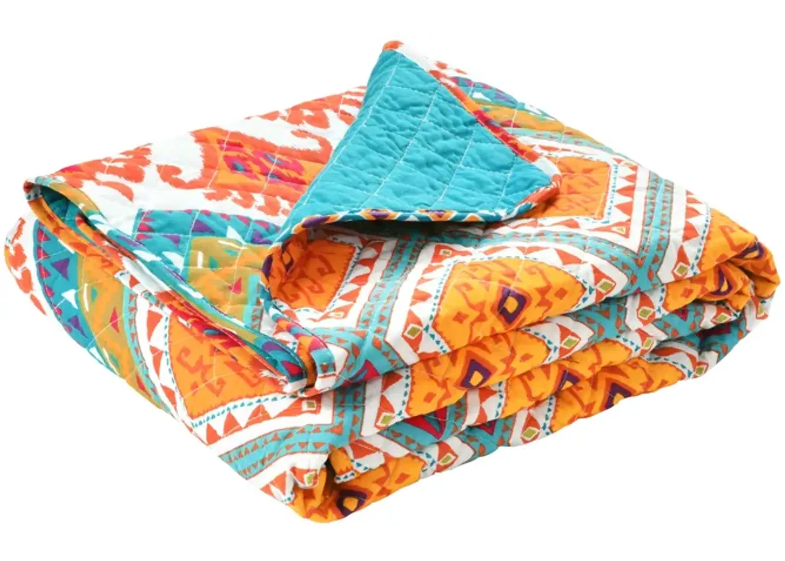 Boho Chevron Reversible Cotton Throw Turquoise/Multi Single 50X60