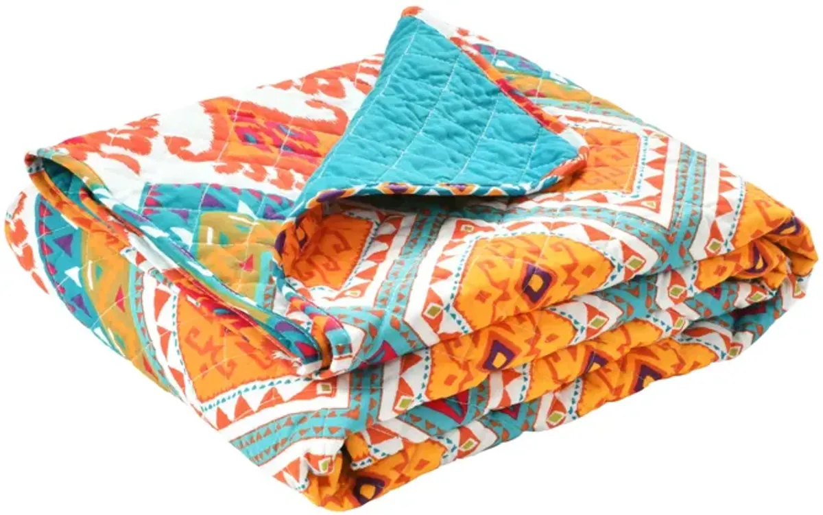 Boho Chevron Reversible Cotton Throw Turquoise/Multi Single 50X60