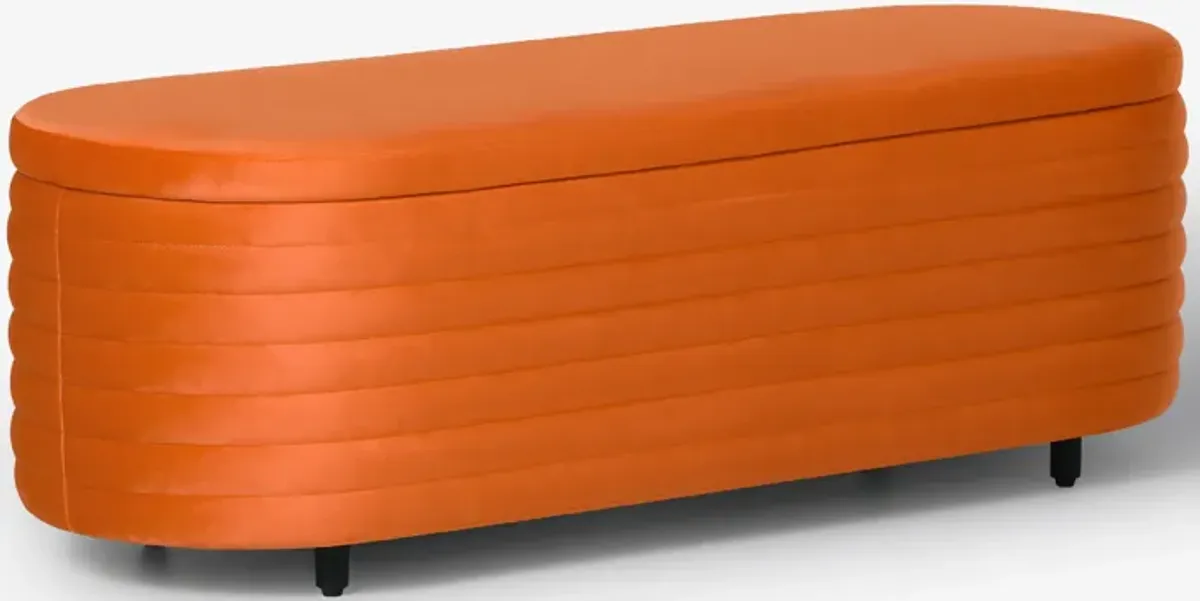 WestinTrends 54" Wide Mid-Century Modern Upholstered Velvet Tufted Oval Storage Ottoman Bench