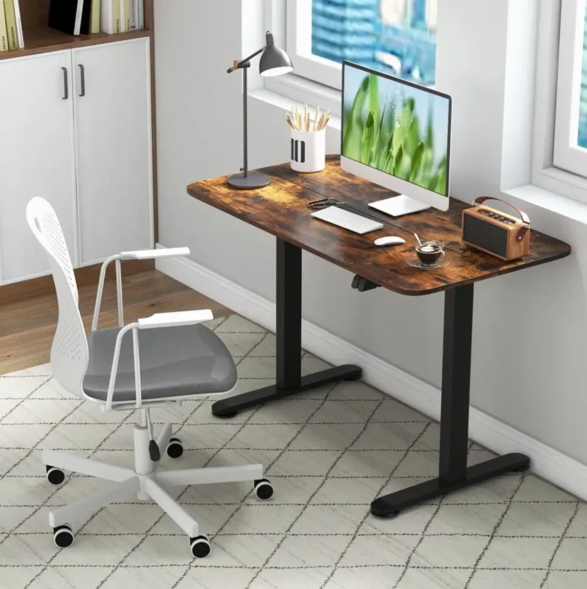 Costway Electric Standing Desk Height Adjustable Sit to Stand Computer Workstation Home Office Natural