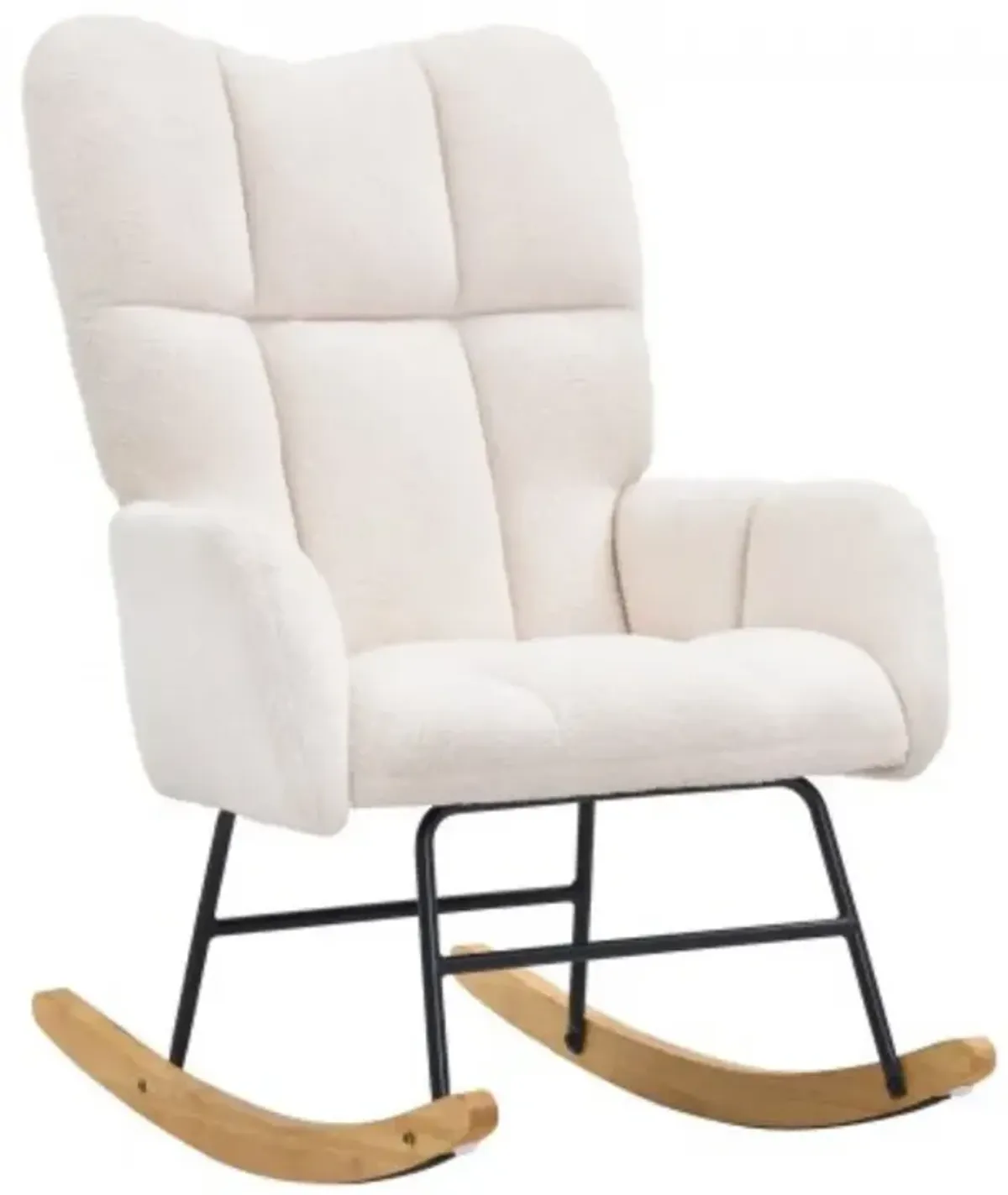 Upholstered Rocking Chair – Electric Nursery Glider with High Backrest, Teddy Fabric Comfort Rocker for Living Room or Baby Room