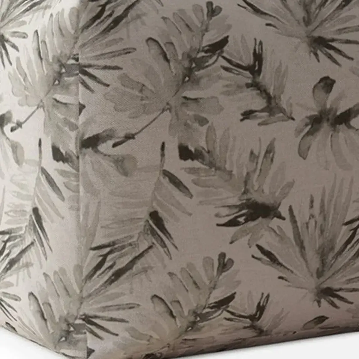 Homezia 17" Beige Flax Floral Print Pouf Ottoman