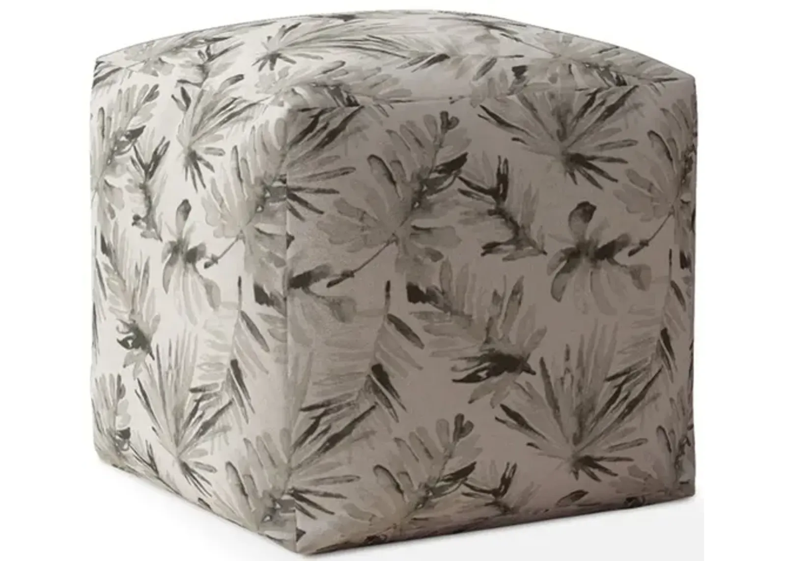 Homezia 17" Beige Flax Floral Print Pouf Ottoman