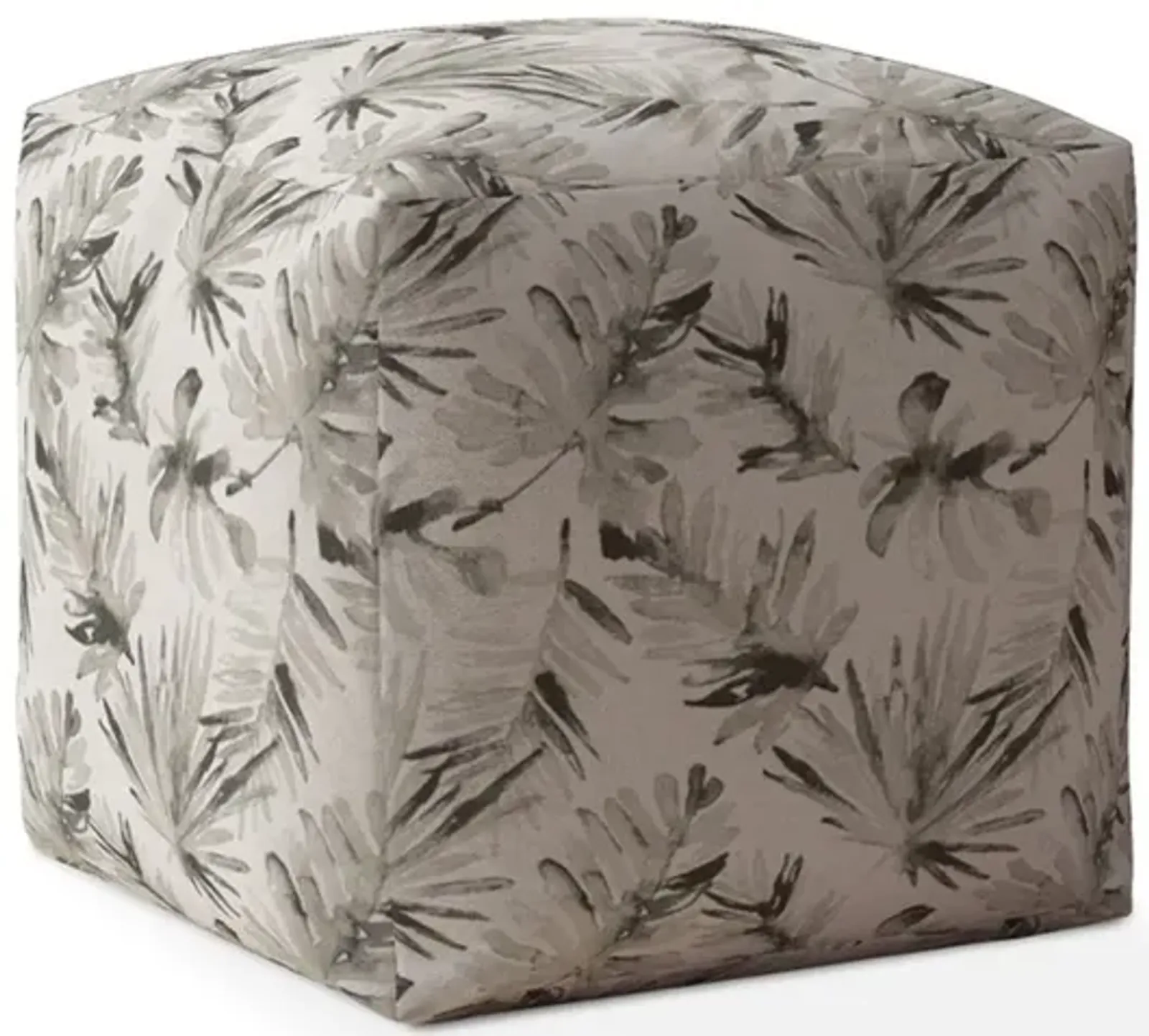 Hivvago 17" Beige Flax Floral Print Pouf Ottoman