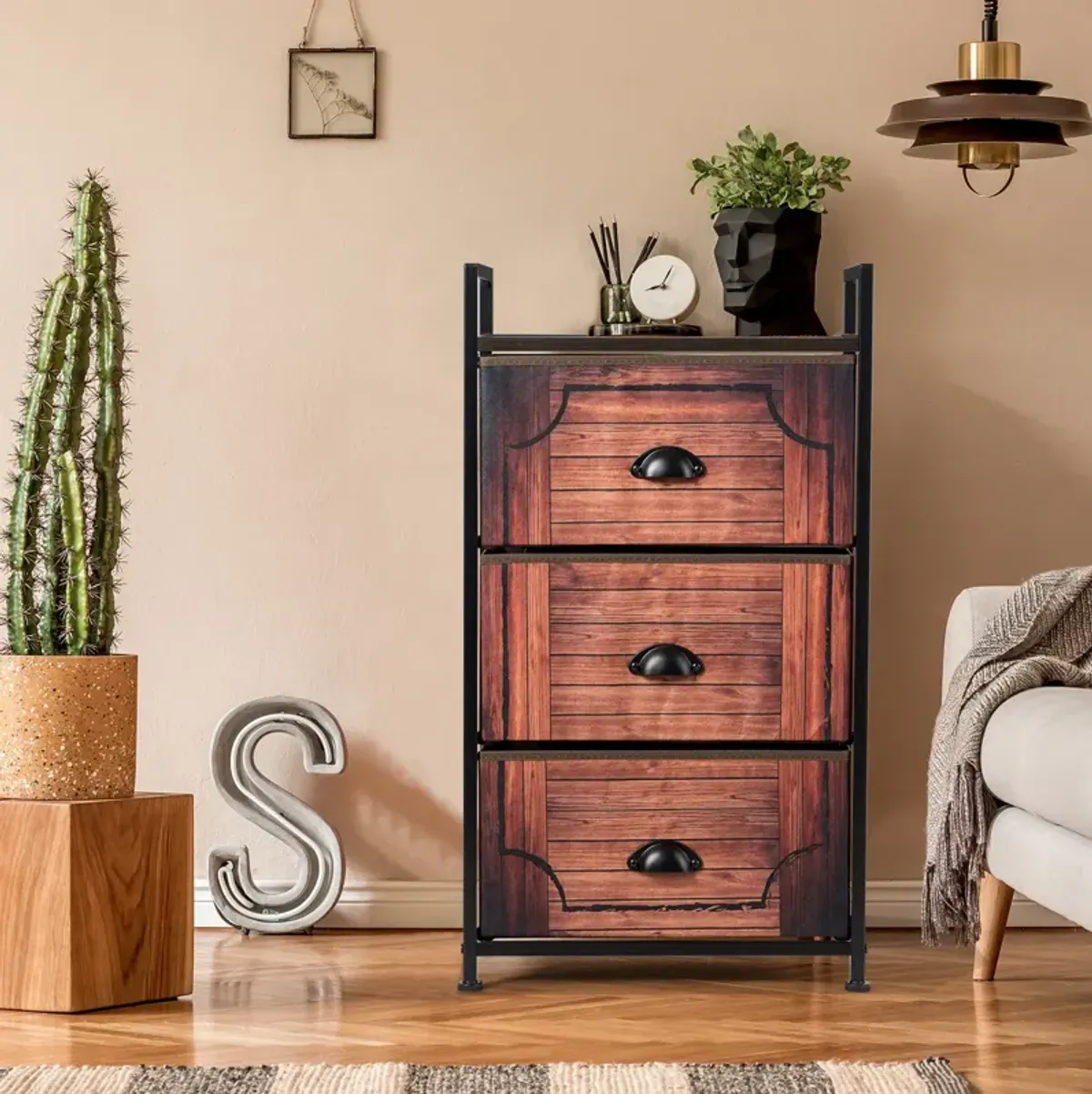 Industrial 3-Layers Fabric Dresser with Fabric Drawers and Steel Frame