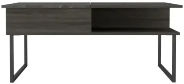Hivvago 41 Inch Gray And Onyx Metal Lift Top Coffee Table With Two Shelves