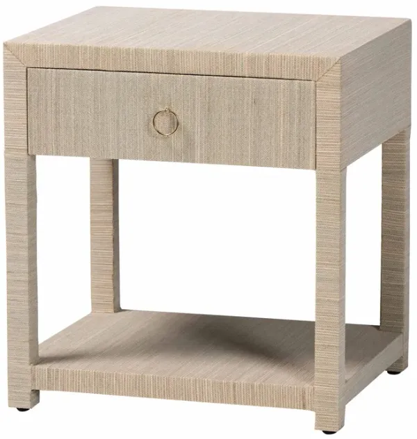 bali & pari Nata Bohemian Woven Natural Grasscloth 1 Drawer Nightstand