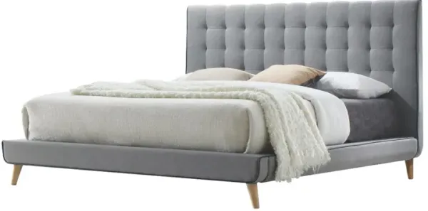 Well designed Contemporary Style Queen Size Padded Bed, Grey - Benzara