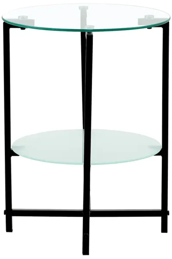 Hivvago 2 Layer Tempered Glass Round  End Table for Home and Office