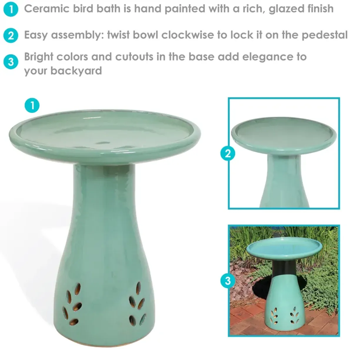 Sunnydaze Classic Outdoor Cut-Out Ceramic Bird Bath - 20.5 in