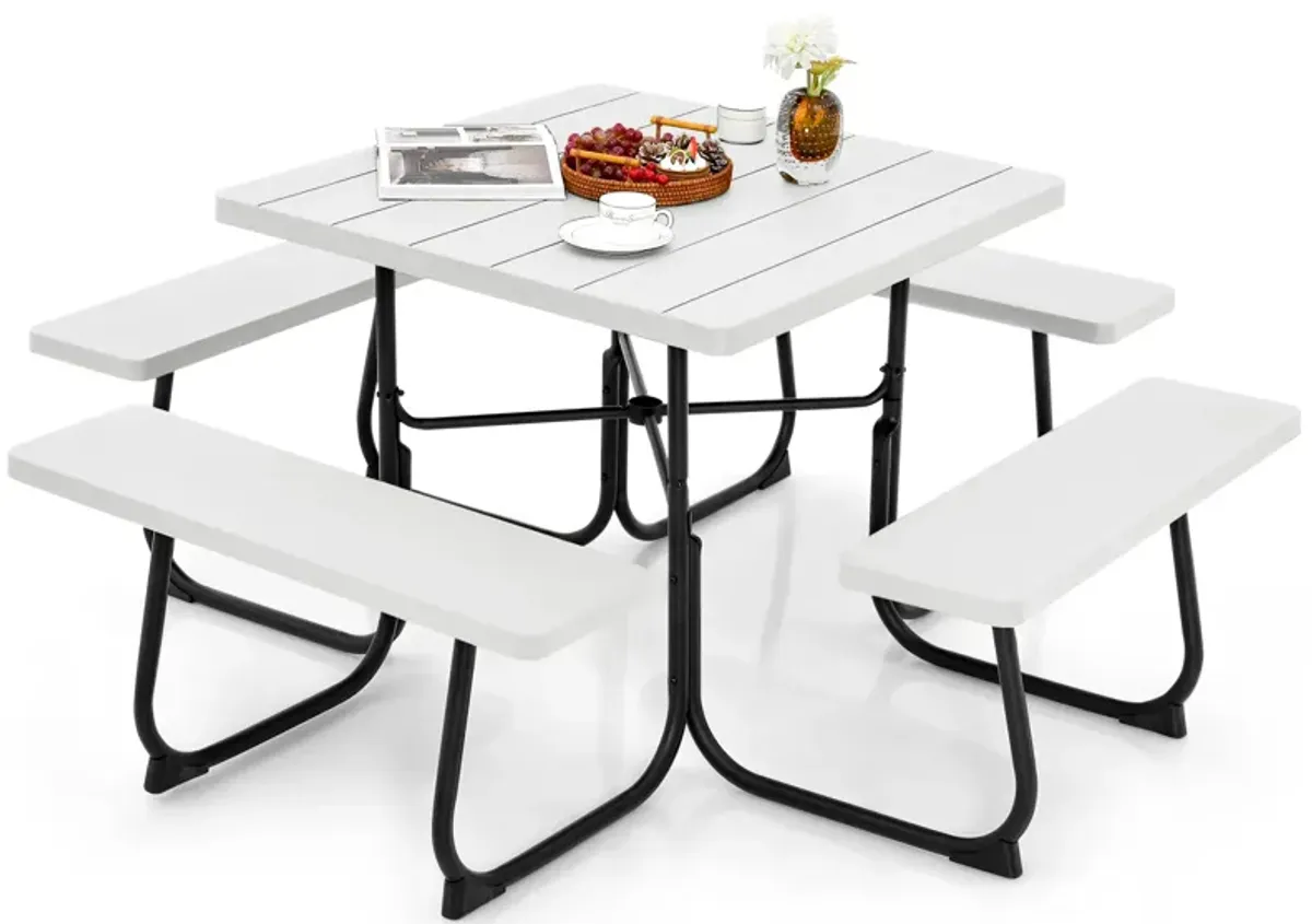 Outdoor Picnic Table with 4 Benches and Umbrella Hole