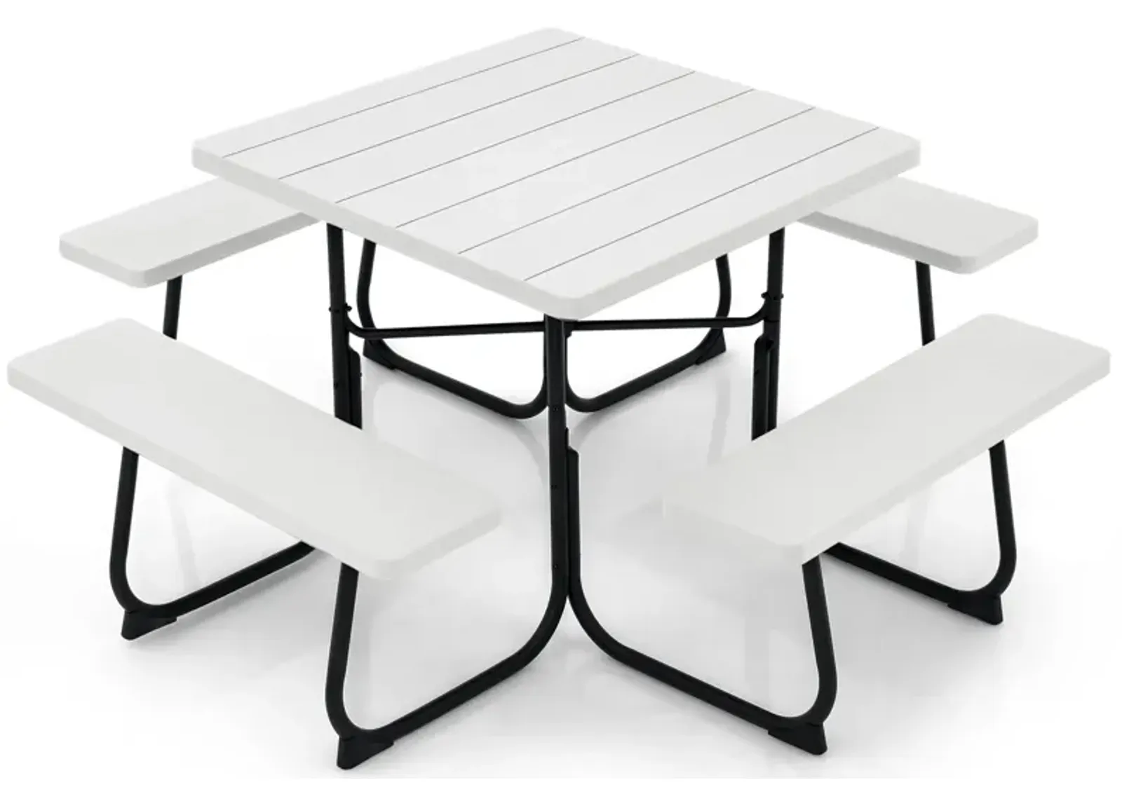 Outdoor Picnic Table with 4 Benches and Umbrella Hole