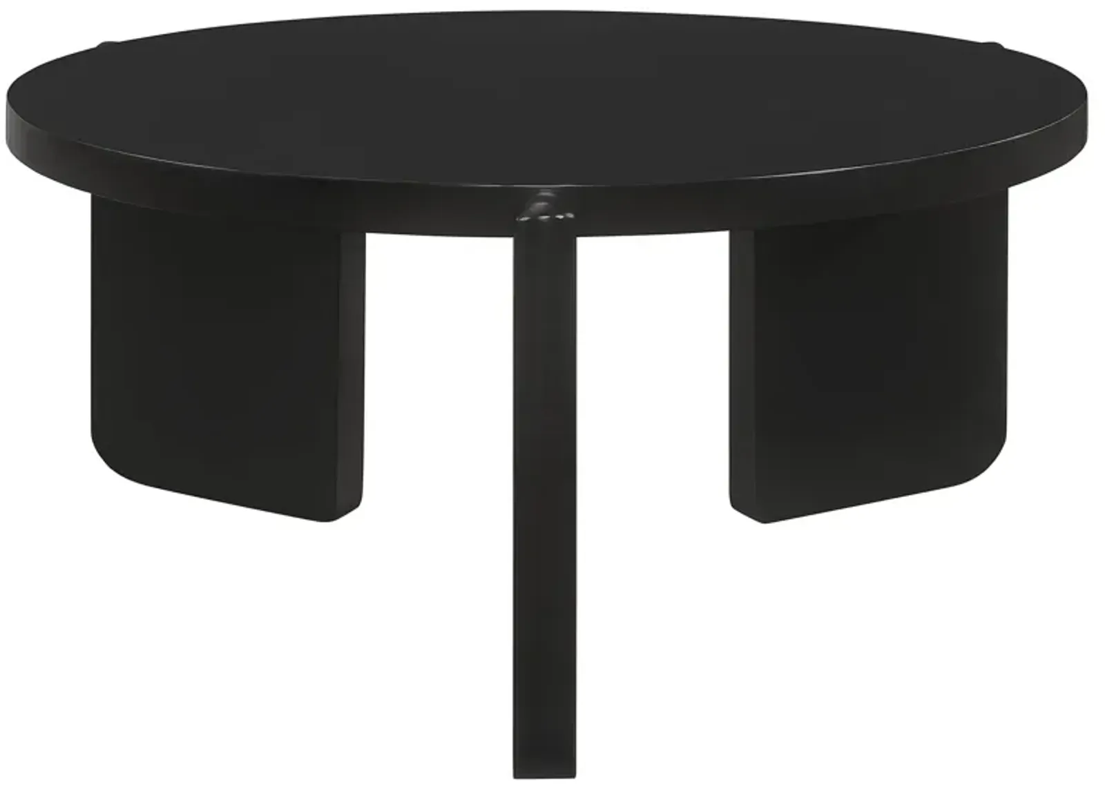 Kiya Coffee Table, 39 Inch Round Top, Black Solid Wood Frame, Panel Legs - Benzara