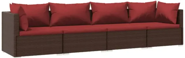 4pc Patio Sectional Sofa Set with 6 Pillows, 4 Cushions, Red Brown - Benzara
