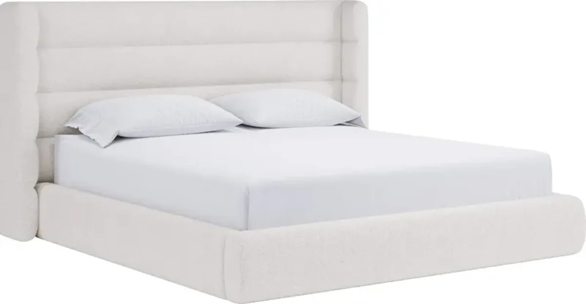 Frank Full-size Upholstered Wingback Platform Bed in Cottage Cheese Boucle