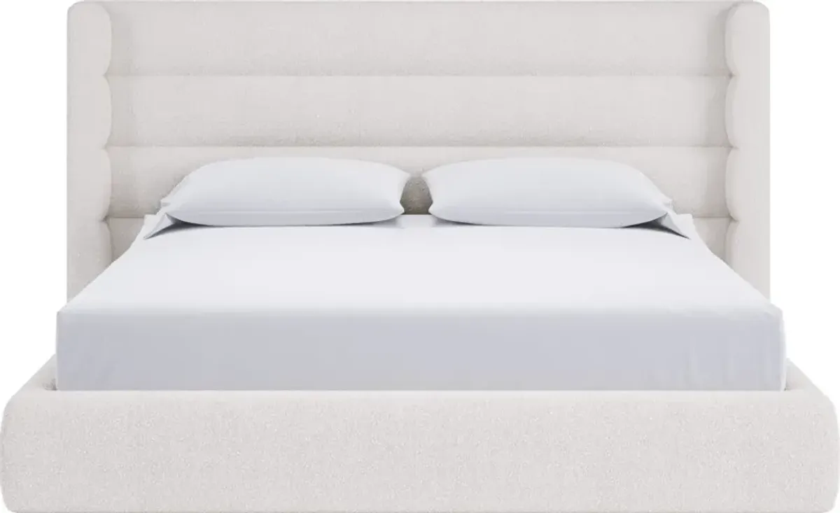 Frank Full-size Upholstered Wingback Platform Bed in Cottage Cheese Boucle