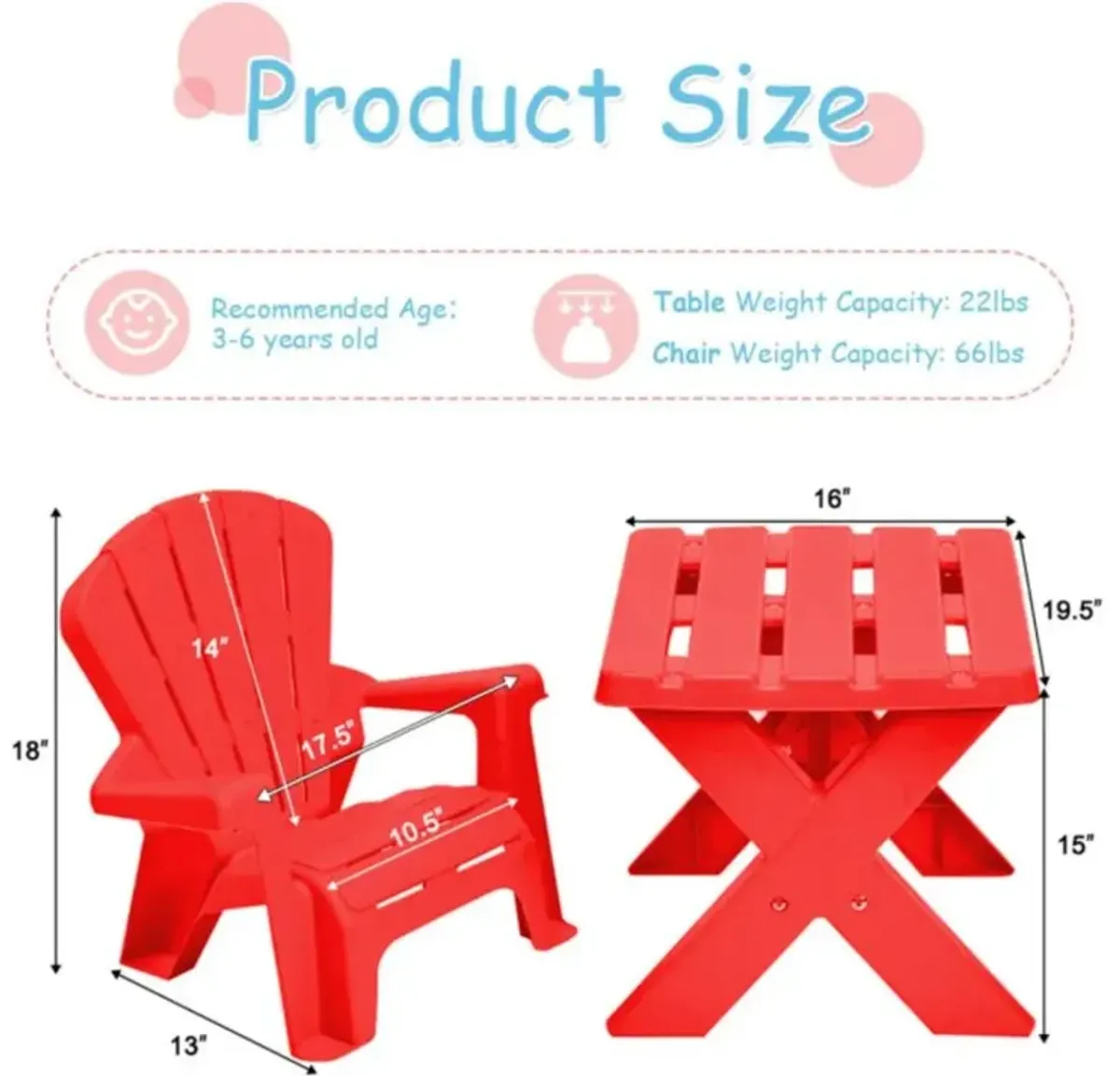 Hivvago 3-Piece Plastic Children Play Table Chair Set