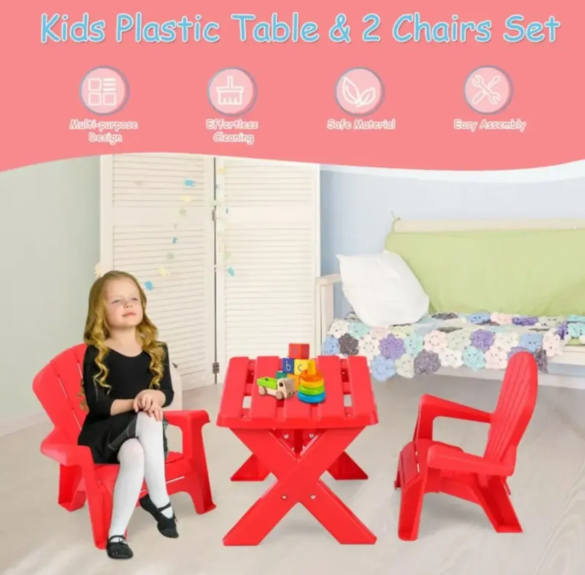 Hivvago 3-Piece Plastic Children Play Table Chair Set