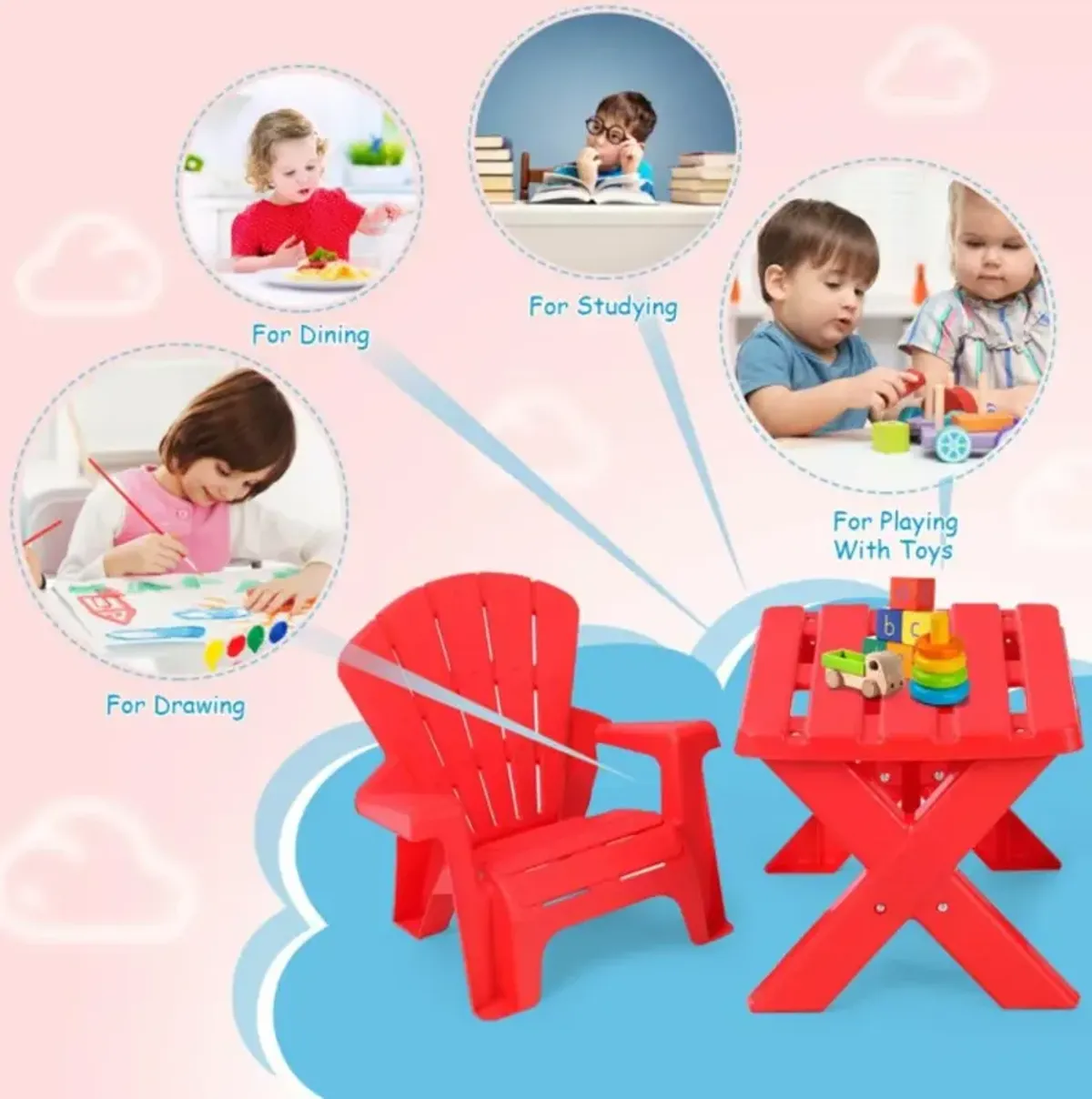 Hivvago 3-Piece Plastic Children Play Table Chair Set