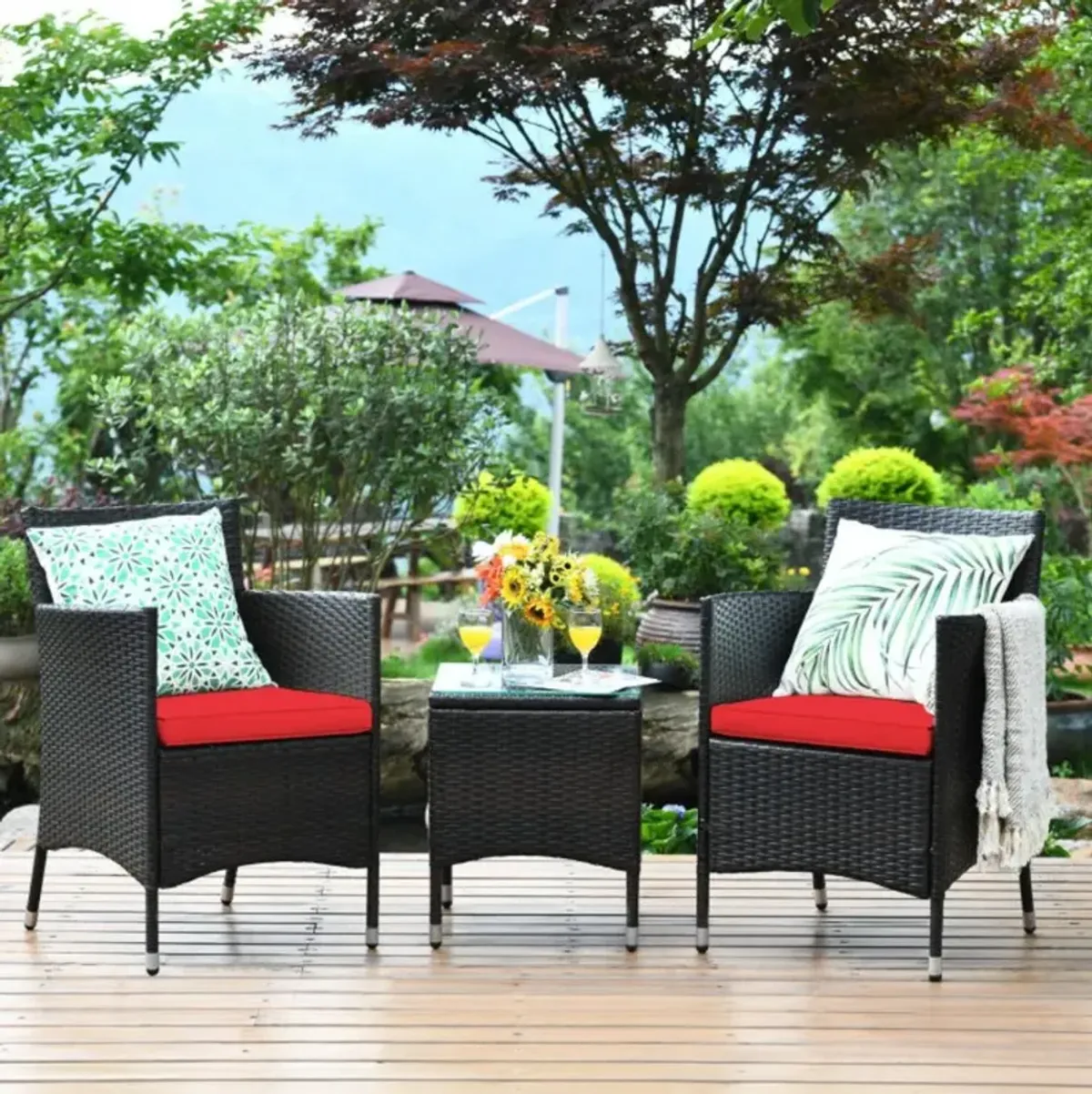 Hivvago 3 Pieces Ergonomic Wicker Patio Conversation Set