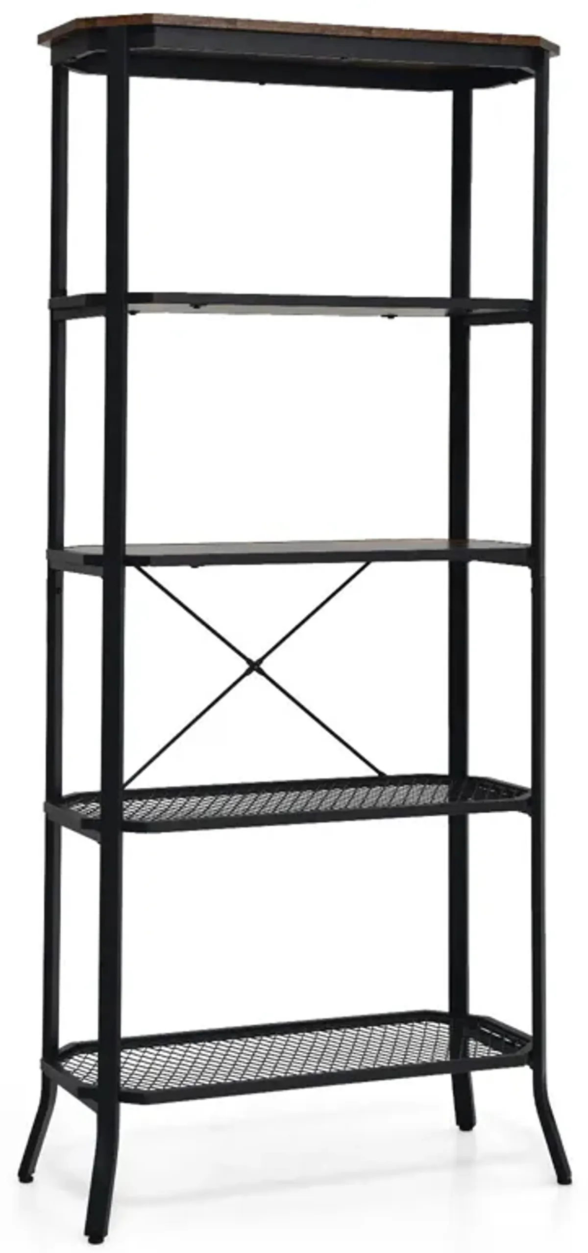 Industrial 5-Layer Bookshelf with Out-Stretched Legs-Rustic Brown