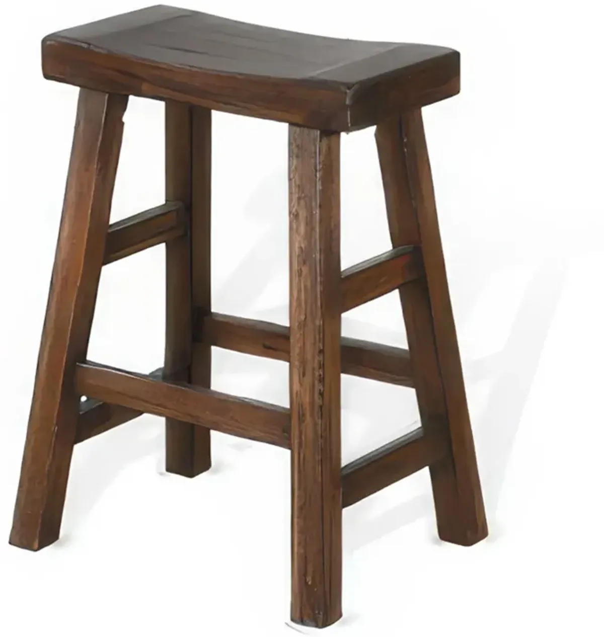 Odel Counter Stool Set of 2, Saddle Seat, Dark Brown Mahogany Wood - Benzara