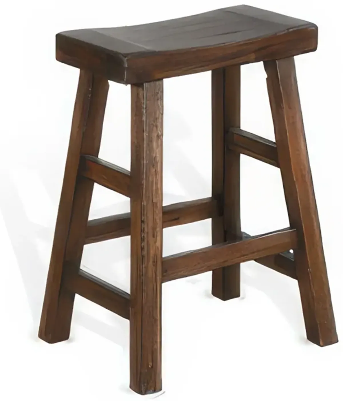 Odel Counter Stool Set of 2, Saddle Seat, Dark Brown Mahogany Wood - Benzara