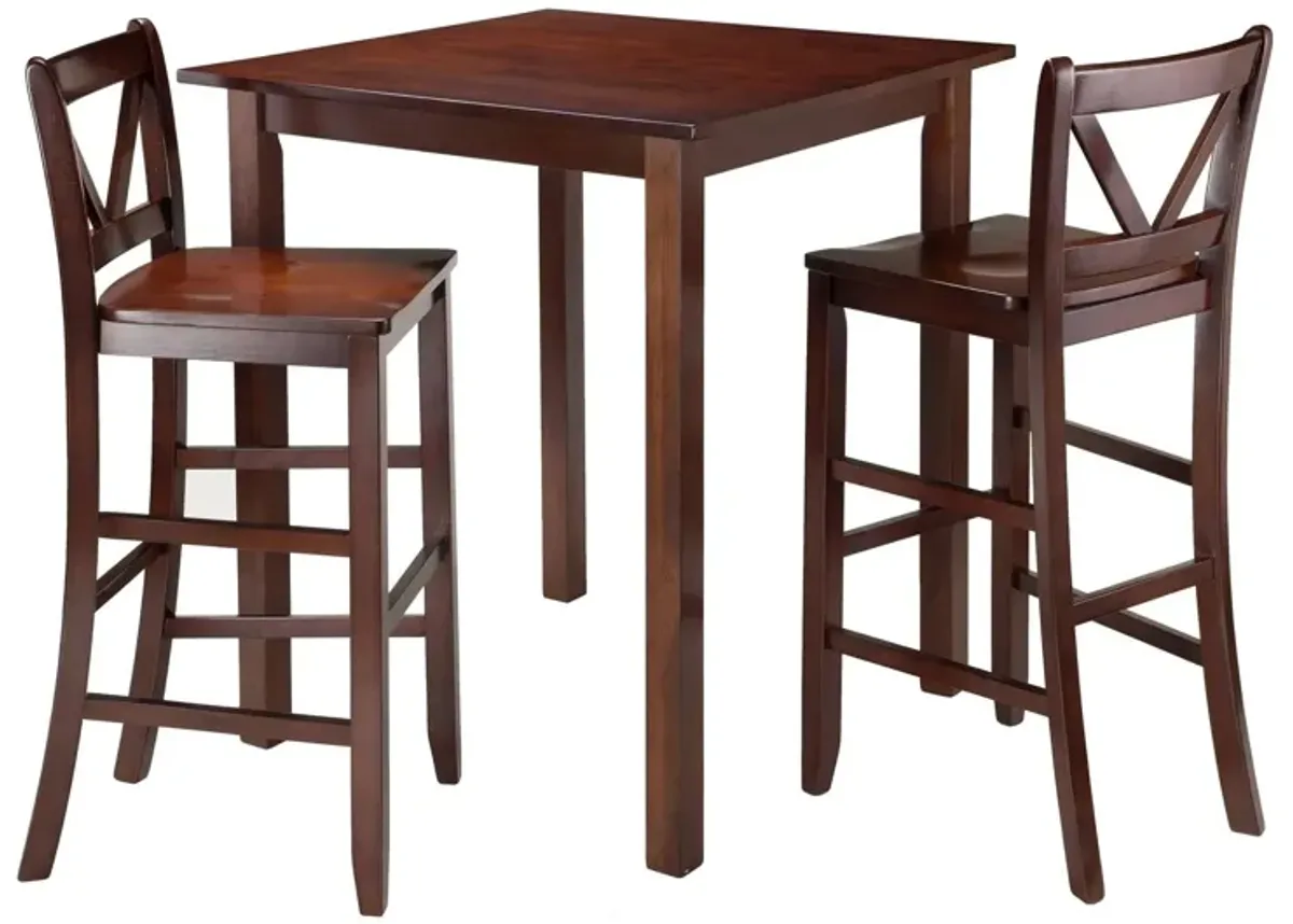 Parkland 3-Pc High Table with V-Back Bar Stools, Walnut