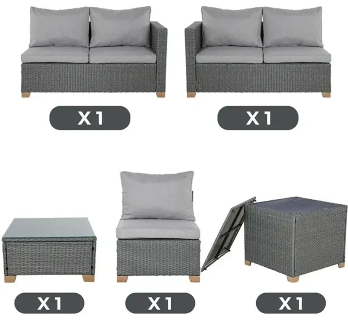 MONDAWE 5 Pieces Outdoor Conversation Sets with Cushions Modern Furniture Wicker Modular Sofa Sets