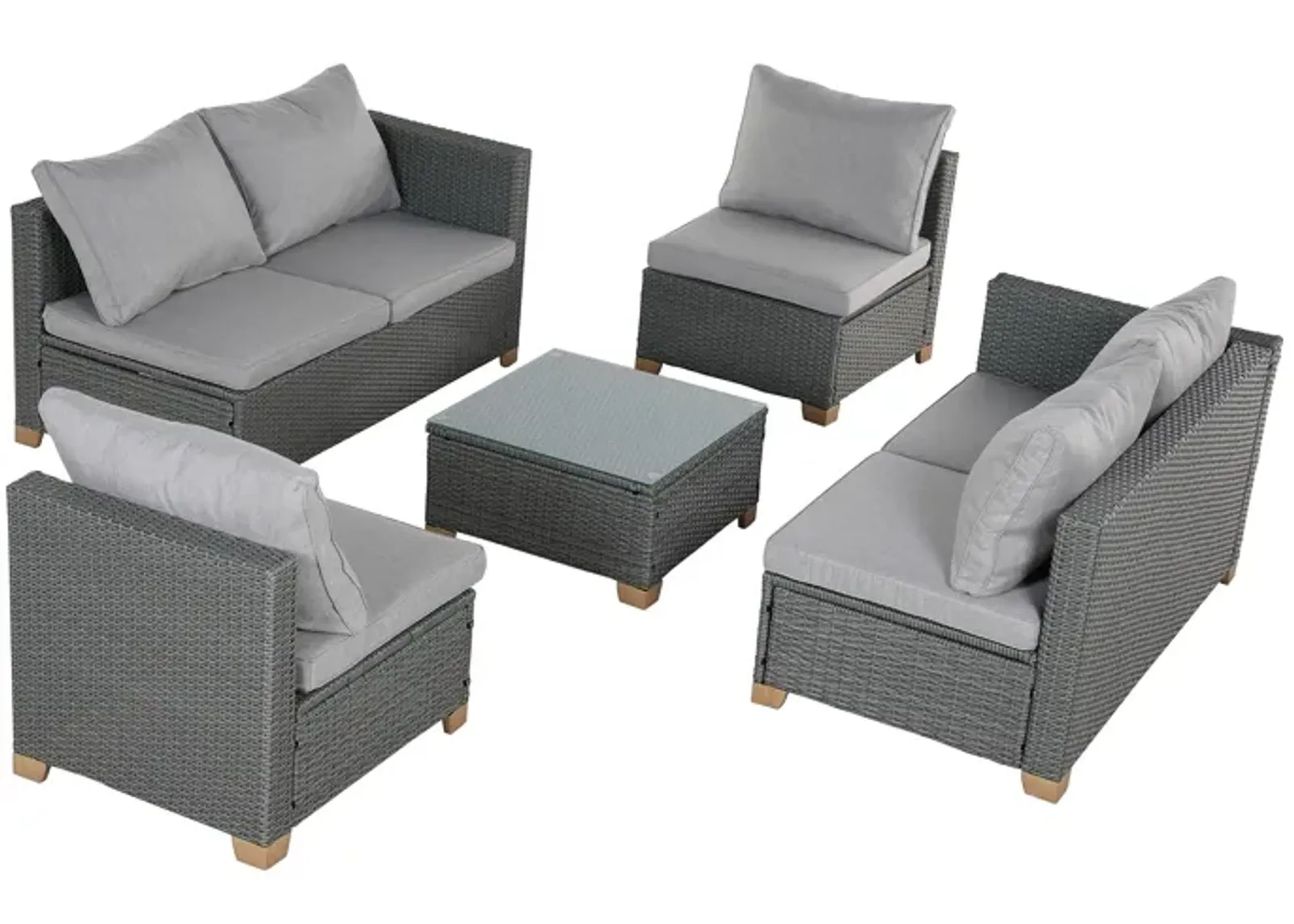 MONDAWE 5 Pieces Outdoor Conversation Sets with Cushions Modern Furniture Wicker Modular Sofa Sets