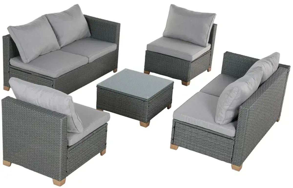 MONDAWE 5 Pieces Outdoor Conversation Sets with Cushions Modern Furniture Wicker Modular Sofa Sets