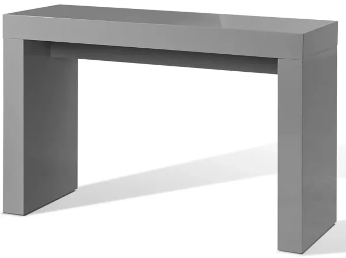 Libi 47 Inch Console Table, Minimalist Rectangular Top, Lacquered Gray - Benzara