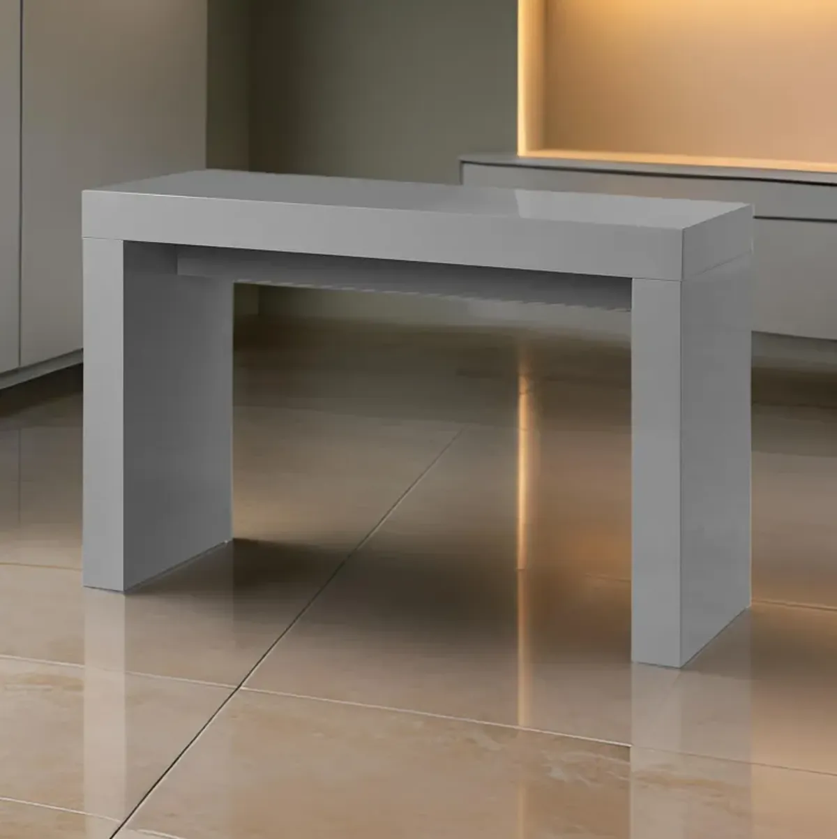 Libi 47 Inch Console Table, Minimalist Rectangular Top, Lacquered Gray - Benzara