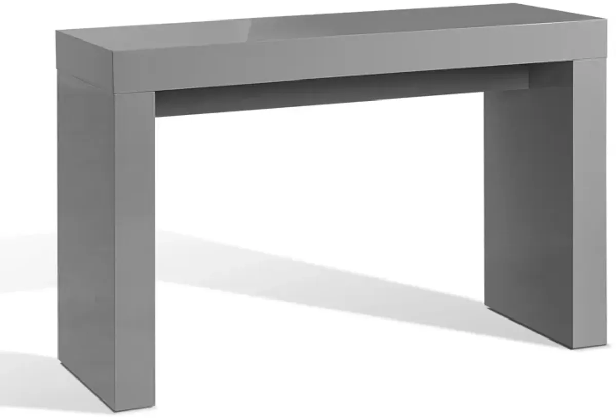 Libi 47 Inch Console Table, Minimalist Rectangular Top, Lacquered Gray - Benzara