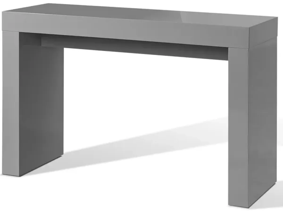 Libi 47 Inch Console Table, Minimalist Rectangular Top, Lacquered Gray - Benzara