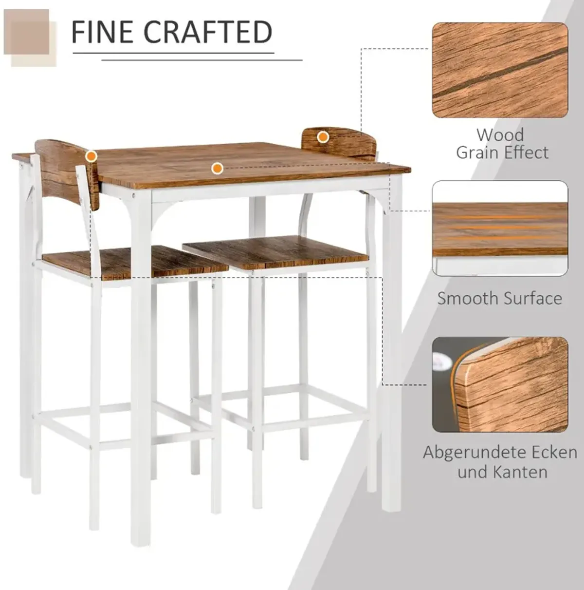 Brown/White Compact Dining: 3-Piece Set for Small Spaces