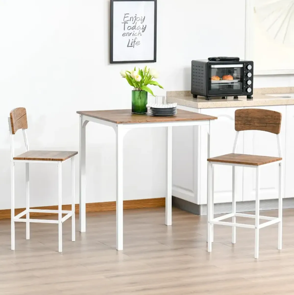 Brown/White Compact Dining: 3-Piece Set for Small Spaces